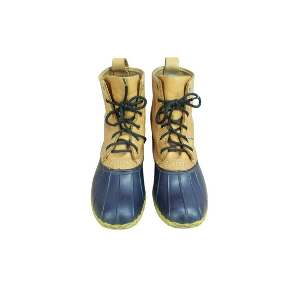 LL Bean Blue Brown Leather 8" Ankle Duck Boots Unlined Lace Up Size 9 M - Picture 5 of 10